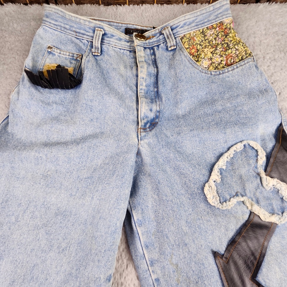 Vtg 80s Triangle Aquarius Rising Jeans Mixed Media Patchwork Flare Retro 30x28 - Picture 4 of 16